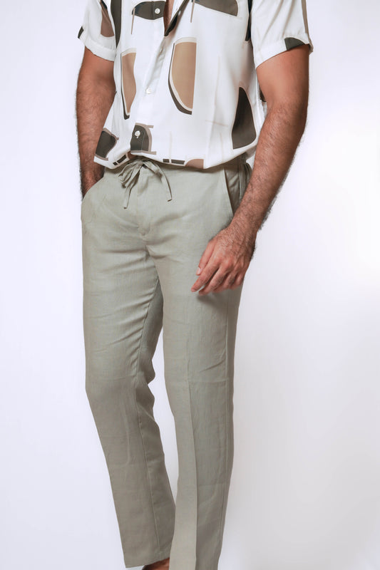 Pantalón Lino David (Verde Granito)